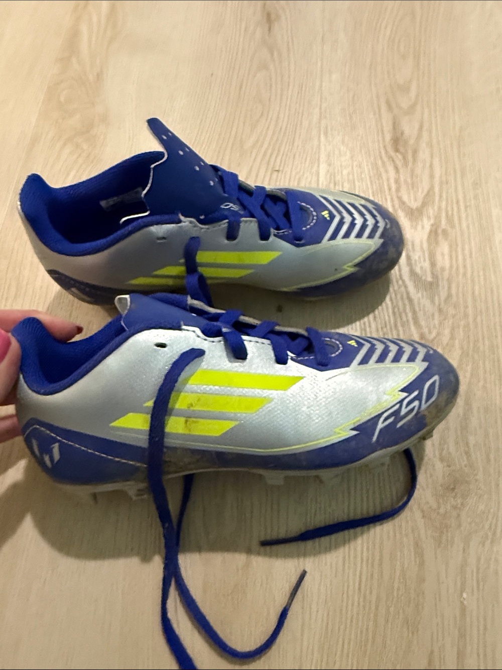 Adidas Kids F50 Soccer Cleats in Blue and Neon Yellow